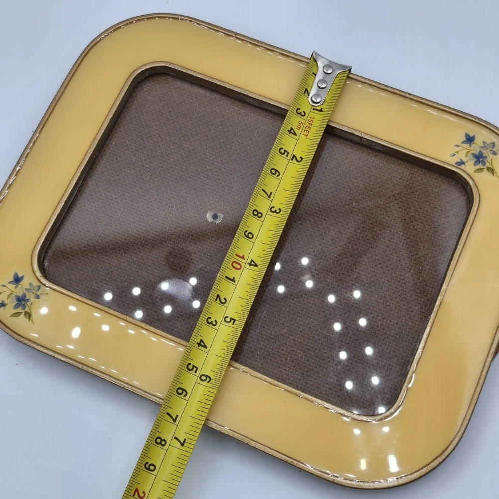 Enameled Yellow Floral Photo Picture Frame Vintage Mcm Mod Cottagecore